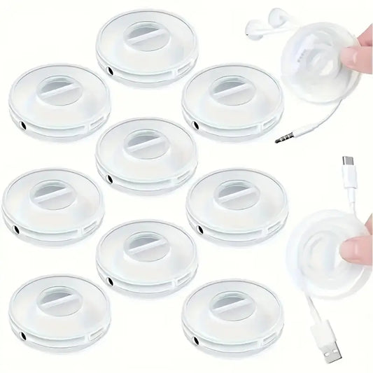 5pcs retractable cable organizer, circular plastic storage reel, used for portable chargers, USB charging data cable organizer, travel and home wire management system, cheap